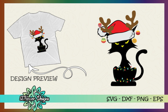 Funny Cat Christmas Light Reindeer Ball Graphics for T-Shirt Designs